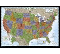 Carte murale (en anglais) - USA politique, style décoratif - 111 x 78 cm (format standard) | National Geographic - Plastifiée