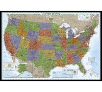 Carte murale (en anglais) - USA politique, style décoratif, grand format - 176 x 122 cm | National Geographic - Plastifiée