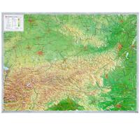Carte murale en relief - Autriche - 77 x 57 cm | Georelief - Avec cadre aluminium