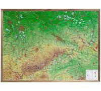 Carte murale en relief - Saxe, en anglais - 77 x 57 cm | Georelief - Avec cadre en bois