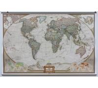 Carte murale géante plastifiée avec profilés aluminium - Monde politique, style antique - 1/18M (185 x 122 cm) | National Geographic