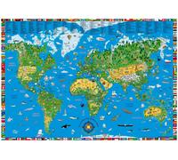 Carte murale illustrée pour enfants (en anglais) - The World - 135 x 195 cm | Krüger & Schönhoff