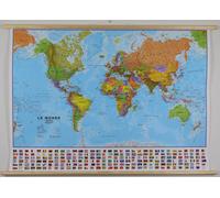 Carte murale plastifiée avec lattes de maintien en bois - Monde politique, avec bande de drapeaux - 1/30M (136 x 100 cm) | Maps International