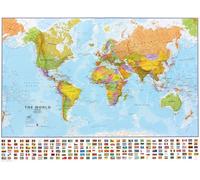 Carte murale plastifiée avec lattes de maintien en bois - Monde politique (en anglais), avec bande de drapeaux - 1/40M (103 x 74 cm) | Maps International