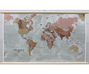 Carte murale plastifiée avec lattes de maintien en bois - Monde politique "executif" (en anglais) - 1/30M (136 x 84 cm) | Maps International