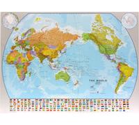 Carte murale plastifiée avec profilés aluminium - Monde politique centré sur le Pacifique (en anglais) - 1/30M (136 x 100 cm) | Maps International