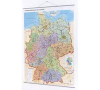 Carte murale plastifiée (en allemand) - Allemagne, avec codes postaux (100 x 140 cm) + baguettes métalliques | GeoMetro