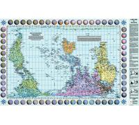 Carte murale plastifiée (en anglais) - Le Monde politique, centré sur le Pacifique, upside down - Projection de Gall-Peters (130 x 83 cm) | Huber