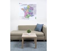 Carte murale plastifiée - France administrative 100 x 100 cm, avec baguettes de maintien en bois | GeoMetro