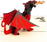 Carte pop-up 3D Dragon fantaisie ailé qui respire le feu rouge et noir - Carte de vœux pour lui, papa, mari, petit ami, fête des pères, Saint-Valentin, anniversaire, Halloween, Noël, amoureux de