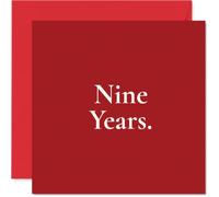 Carte sentimentale 9ème anniversaire de mariage - Neuf ans ensemble et toujours aller fort - Motif minimaliste rouge et blanc audacieux - Carré de 145 mm, enveloppe incluse
