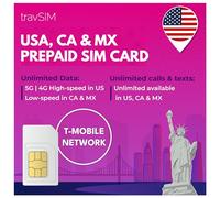 Carte SIM États-Unis, Canada, Mexique | Réseau T-Mobile | Données illimitées aux États-Unis, 5 Go au Canada et au Mexique | Appels et SMS illimités aux États-Unis et au Mexique | Valable 30 Jours