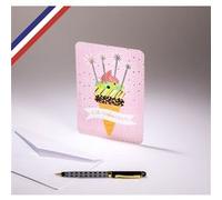 Carte simple Happy Word ! créée et imprimée en France sur papier certifié PEFC - Bon anniversaire - Glace d'anniversaire Rose G