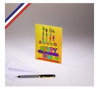 Carte simple Pop C'Art créée et imprimée en France sur papier certifié PEFC - Happy birthday - Gâteau Jaune G
