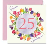 Carte vœux pour 25e anniversaire pour femme - Bouquet fleurs tulipes aquarelle - Cartes joyeux 25e anniversaire pour femme 25 ans, fille, sœur, tante, 145 mm, vingt-cinq vingt-cinquième anniversaire