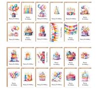 Cartes anniversaire enveloppe - Lot 24, Multicolore, Qualité supérieure homme femme enfant - Carte Aucunely