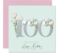 Cartes d'anniversaire 100 ans pour femme - Fleurs florales fantaisie - Carte d'anniversaire pour femme de 100 ans, grand-mère, épouse, grand-mère, 145 mm