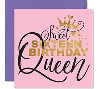 Cartes d'anniversaire 16 ans pour filles et elle - Sweet 16 Sixteen Queen - Carte d'anniversaire pour fille pour fille, petite-fille, nièce, sœur, amie, cousine, 145 mm x 145 mm