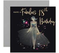 Cartes d'anniversaire 18 ans pour filles - Carte d'anniversaire fabuleuse pour 18 ans - Design de robe en silhouette avec feuille dorée et paillettes - Carte d'anniversaire étincelante pour fille