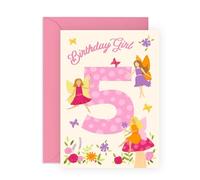 Cartes d'anniversaire 5 ans pour filles - Thème des fées - Cadeaux mignons pour fille, nièce, petite-fille, elle, enfants, voisine, cousine - Princesse de 5 ans - Livré avec autocollants amusants