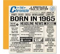 Cartes d'anniversaire 59 ans pour homme et femme - Journal Born In 1965 - Carte d'anniversaire pour maman, papa, oncle, tante, vintage, rétro, Back In 1965, 145 mm x 145 mm, Fifty-Nine Fifty-Ninth