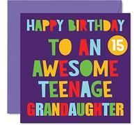 Cartes d'anniversaire amusantes pour 15e anniversaire pour petite-fille - Carte d'anniversaire géniale pour adolescente petite-fille 15e anniversaire - Carte d'anniversaire 145mm