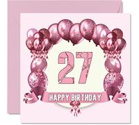 Cartes d'anniversaire amusantes pour femme - Ballons d'anniversaire - Carte d'anniversaire pour fils, fille, frère, sœur, oncle, tante, nièce, neveu, cousin, 145 mm x 145 mm, carte de vœux pour 27e