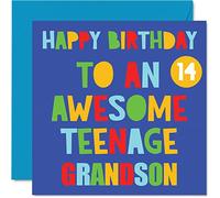 Cartes d'anniversaire amusantes pour petit-fils - Superbe adolescent petit-fils 14 - Carte d'anniversaire pour 14e anniversaire de la part de grand-père, grand-père, grand-père, grand-mère, 145 mm x