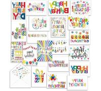 Cartes d'anniversaire avec enveloppes - Lot de cartes de vœux - Fêter un anniversaire - 20 motifs uniques et colorés - 12,7 x 17,8 cm - Blanc
