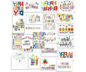 Cartes d'anniversaire avec enveloppes - Lot de cartes de vœux - Fêter un anniversaire - 20 motifs uniques et colorés - 12,7 x 17,8 cm - Blanc
