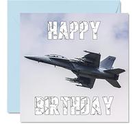 Cartes d'anniversaire aviation pour homme et femme - Avion de combat - Carte d'anniversaire pour maman, papa, frère, sœur, fils, fille, grand-père, 145 mm x 145 mm, cartes de vœux pour 30e, 40e, 50e