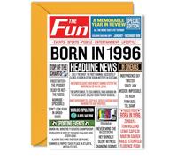 Cartes d'anniversaire de 29 ans pour homme et femme - Journal Born In 1996 - Carte d'anniversaire pour sœur, frère, amie, rétro en 1996, 12,7 x 17,8 cm, cartes de vœux pour 29e anniversaire