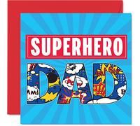 Cartes d'anniversaire de super-héros pour papa - Carte d'anniversaire de la part de son fils et de sa fille, 145 mm x 145 mm, cartes de vœux pour la fête des pères, cadeaux pour papa, père