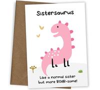 Cartes d'anniversaire pour sœur de la part d'un frère ou d'une sœur - Carte Sistersaurus - Carte d'anniversaire dinosaure rose pour petite sœur ou grande sœur pour 1ère 2e 3e 4e 5e 6e 7e 8e 9e 10e