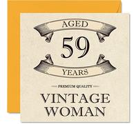 Cartes d'anniversaire vintage pour femme - 59 ans - Carte d'anniversaire amusante pour maman, sœur, épouse, petite amie, grand-mère, tante, 145 mm x 145 mm, carte de vœux pour femme, carte de 59e