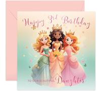 Cartes de 3e anniversaire de princesse pour fille - Carte de vœux amusante et mignonne sur le thème de la princesse pour fille de 3 ans - Motif princesse spécial pour fête d'anniversaire de jeune