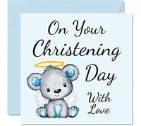 Cartes de baptême pour garçons et lui - On Your Christening Day - Carte de félicitations de baptême, première communion pour garçons, 145 mm x 145 mm, cadeaux chrétiens, cartes de vœux religieuses