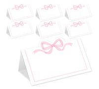 Cartes de table à nœud rose, cartes de nom style tente mignon, étiquettes d'attribution de place vierges, décoration de table pour fête d'anniversaire, cadeaux, décorations d'anniversaire de remise de