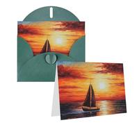 Cartes de vœux vierges avec enveloppes Motif voilier coucher de soleil Pour toutes les occasions