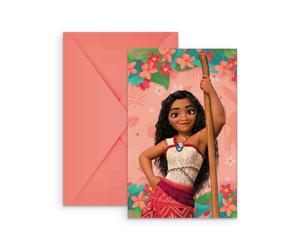 Cartes d'invitation - PROCOS - Vaiana 2 - Rose - Lot de 6 - Enveloppes incluses