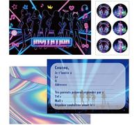 Cartes Invitation Anniversaire Thème Kpop 12 Pièces,Carte Invitation Anniversaire Thème Néon avec Enveloppes color1