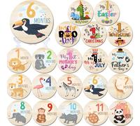 Cartes mensuelles pour bébé fille ou garçon, panneau mensuel pour nouveau-né, cartes d'anniversaire de bébé, cartes de fête prénatale livrées avec un sac cadeau en organza (cercles en bois)