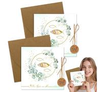 Cartes pliées avec eucalyptus, Ensemble de Cartes de Communion Carte de Communion et Cadeau de Baptême, Carte de V ux, Création Artisanale, Carte à Souhaits, 1 Carte, 1 Enveloppe, CoulNaturelle