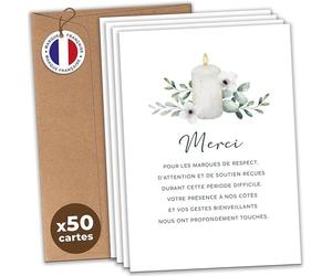 Cartes Remerciement Deuil Décès Obsèques Enterrement - Lot 25/50/75 + Enveloppes - Papier 400g - Lot DISTRIBUTEUR CARTES DE VISITE