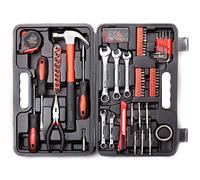 CARTMAN Mallette à outils 148 pièces, maison, bricolage et garage, rouge | Kit complet avec marteau, pinces, tournevis, clés et douilles pour la maison, le garage et les petites réparations