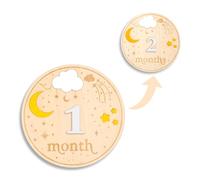 Carton Anniversaire Mensuel Bébé, 16cm 1 à 12 Mois Carte Etape Bebe Panneau pour Nouveau-Né Accessoires Photo Mensuels en Bois Panneau d'Annonce Bebe Cadeau pour Nouveaux Parents Baby Shower