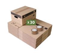 Carton déménagement - Pack and Move Lot 30 - Taille S - Stockage - 36 x 28 x 18 cm - Poignées renforcées - 2 adhésifs offerts