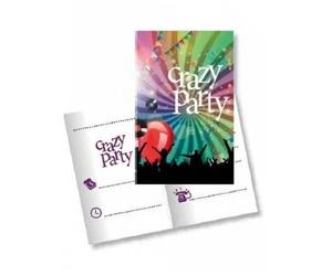 Cartons D'invitation - Generique - Crazy Party - 10 Pièces - 11 X 22 Cm - Multicolores