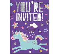 Cartons d'invitation - UNIQUE - Licorne violette - 8 pièces - 14x10 cm - Pour filles