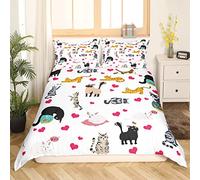 Cartoon Chat Housse de Couette Rouge La guerre des cœurs Sets de Housse de Couette Cute Kitten Parure de Lit 140x200cm Cadeaux Pour Chat Amants Parure Housse de Couette Avec 1 taie d'oreiller